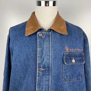 Vintage Smith & Wesson Herren große Denim Leder Ellenbogen Patch Jagd Schießen Jacke - Bild 1 von 12