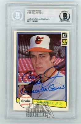 Cal Ripken 2632 Consecutive Games 1982 Donruss Autographed Card #405 - BAS - Image 1 of 2