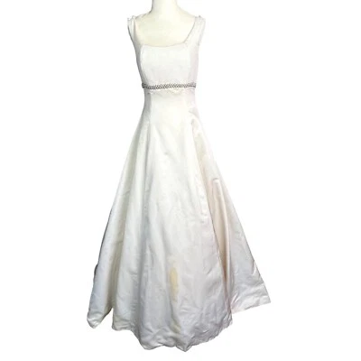 Monique Lhuillier 2000 "Lisa" Wedding Gown Dress A-Line Satin Portrait Neckline - Image 1 of 4