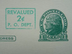 US American POSTAL CARD 1 Cent THOMAS JEFFERSON 'Revalued' 2 Cent - Picture 1 of 4