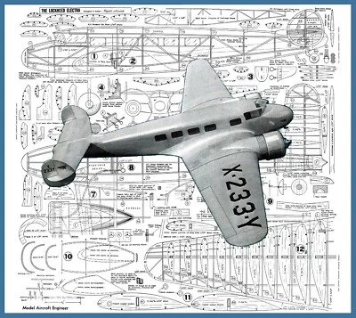 Model Airplane Plans (FF): Lockheed Electra 1/16 Scale 41" Rubber-Powered - Image 1 of 4