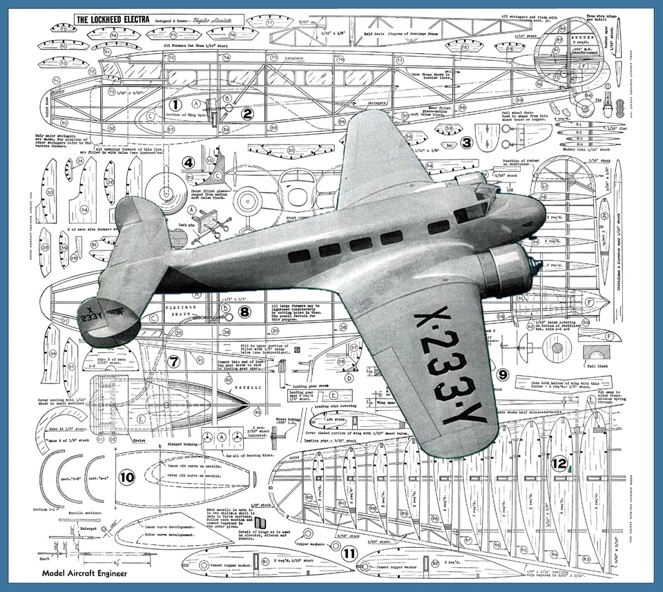 Model Airplane Plans (FF): Lockheed Electra 1/16 Scale 41" Rubber-Powered - Image 1 of 4