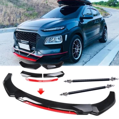 For Hyundai Kona 2018-2024 Front Bumper Lip Spoiler Splitter Body Kit Black+ Red Foto 1 de 4