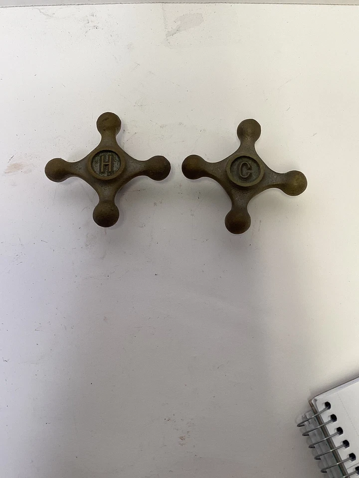 Antique Brass Hot And Cold Faucet Knobs  - Image 1 of 1