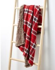 Martha Stewart Luxe Flannel Sweater Faux Fur Throw Blanket Red/Brown 50" x 60" 