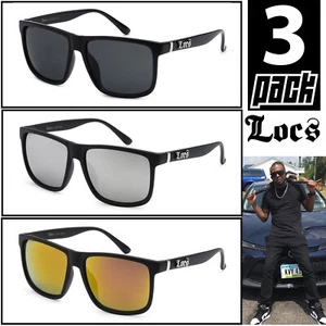 3 PACK Locs 91055 Black & Matte Sunglasses | Gangster Oversized Flat Top Shades - Picture 1 of 5