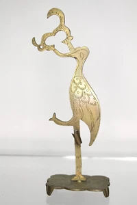 Estatuilla de latón estilo asiático grúa pájaro campana soporte decoración vintage - Imagen 1 de 8