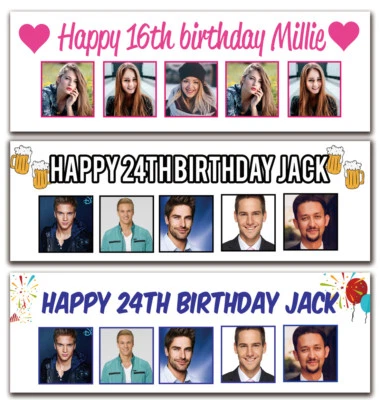 2 Personalised Birthday Banner Photo Celebration Party Poster any occasion - Image 1 of 2