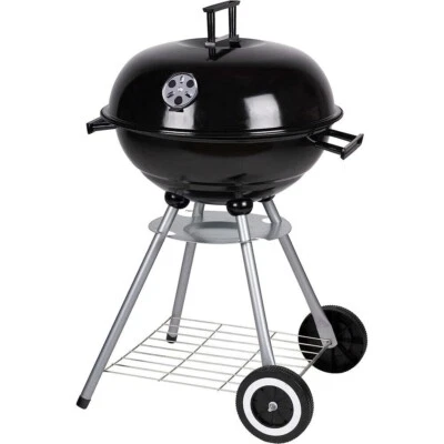 Barbecue BBQ portatile a carbonella carbone tondo con ruote sfera con coperchio - Immagine 1 di 4