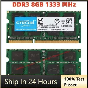 CRUCIAL DDR3 4GB 8GB 16GB 1333 PC3-10600 Laptop SODIMM 204-Pin Memory RAM 10600S - Picture 1 of 11