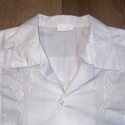 Vtg Guayabera Shirt Mens Large 42 White Mexican Wedding Midcentury Disco Mod - Image 1 of 4