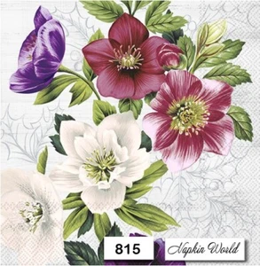 (815) DOS Indiv. Servilletas de papel para almuerzo decoupage HELLEBORE FLORES PERENNES - Imagen 1 de 3