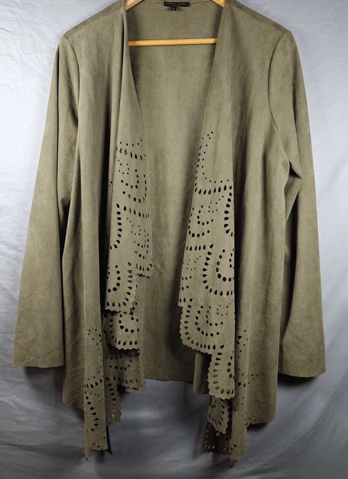 Suéter Alberto Makali Mujer Oliva Imitación Gamuza Cortina Abierta Cárdigan Envolvente Grande Foto 1 de 4