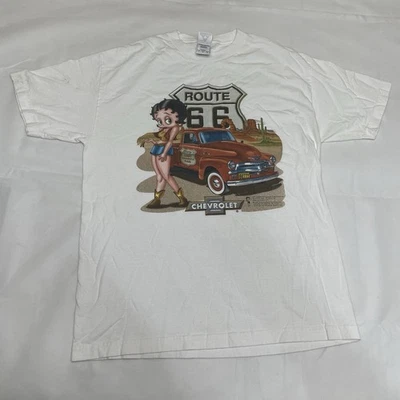 Vintage Betty Boop T-shirt 2001 Genuine General Motors Chevy Route 66 White Sz L - Image 1 of 4