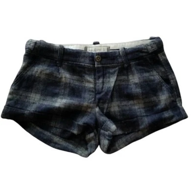 Шорты Y2K Abercrombie & Fitch из шерстяной смеси в клетку синие серые 0 - Изображение 1 из 4