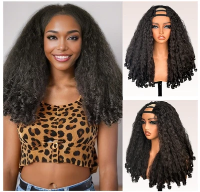 Media peluca sintética afro rizada parte U 24 pulgadas marrón oscuro Foto 1 de 4