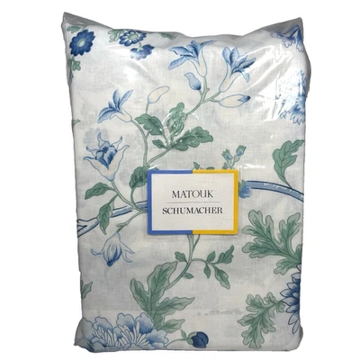 Matouk Schumaker KING Sheet Set Linen MSC037 Simone Floral Blue Green White - Image 1 of 4