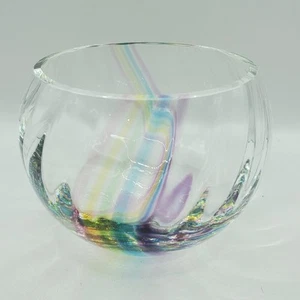 Scottish Vintage Rainbow Striped Blown Glass Bowl Caithness 5" Wide 4" Tall - Picture 1 of 8