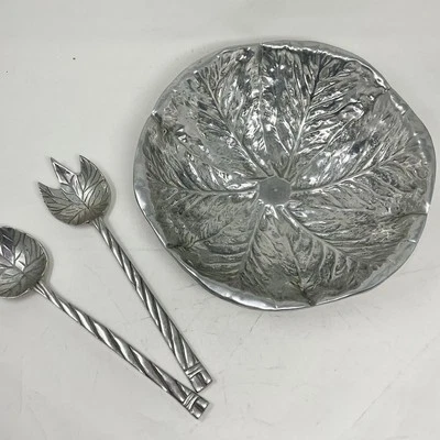 Cuenco para servir hoja de plata y utensilios a juego  Foto 1 de 4