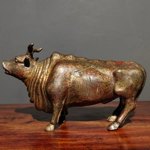 Old Collection Pure Copper Body Mud Gold Copywriting Ornament [Fu Niu] - Picture 1 of 9