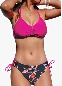 Gr. S CUPSHE Damen 2-teiliges Bikini Set Rücken geflochtene Träger mit Wendeunterteil - Bild 1 von 5