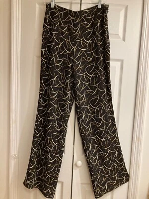 Pantalones Barry Bricken Forrados de Seda Texturizada~Negro/Marrón/Crema~32.5" Entrepierna~Talla 8 Foto 1 de 4