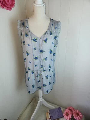 Mossimo размер XXL полу серый чистый цветочный кнопка вверх галстук талии блузка без рукавов  - Изображение 1 из 4