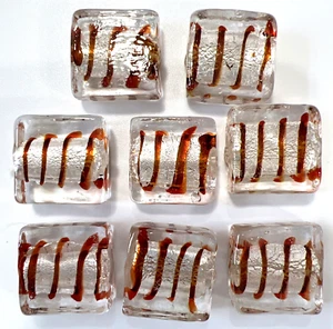 Venezianische Murano Glasperlen Perlen: 8 Orange/Silber Folie Flach Quadratisch 17mm (#18) - Bild 1 von 6