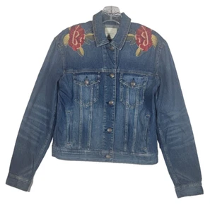 American Eagle SIZE XS Denim Embroidered Flowers Jacket Womens  EUC - Picture 1 of 10
