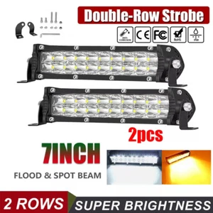 Double-Row Strobe 7"Inch Led Work Light Bar Flood Fog Lamp Offroad ATV Truck 4WD - Foto 1 di 14