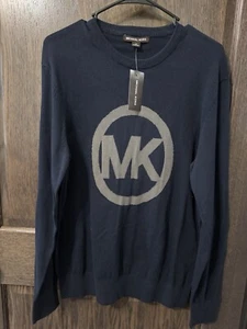 Michael Kors Logo Cotton Monogram Sweater Blue Men's Medium Sweatshirt Pullover - Picture 1 of 4