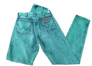 VTG 1980s High Rise Western Green Acid Wash Punk Rodeo Grunge Jeans Unisex 28W - Picture 1 of 19