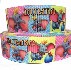 GROSGRAIN RIBBON 5/8", 7/8", 1.5" & 3" Elephant Dumbo Pink Printed -USA SELLER - Picture 1 of 1