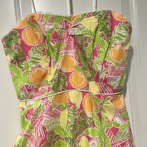 Lilly Pulitzer Halter Shift Dress Size 2 Citrus Pink Orange Green Prep Sundress - Picture 1 of 5