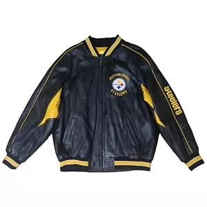 Vintage GIII & Carl Banks Pittsburgh Steelers Lederjacke Erwachsene XL schwarz - Bild 1 von 13