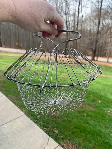 Vintage Collapsible French Wire Mesh Egg Vegetable Basket Primitive Farmhouse Cover