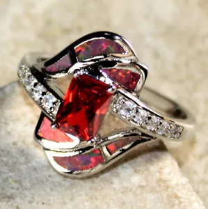 PLATA Elegante Anillo Ópalo Fuego Naranja y Granate Rojo Naranja Talla 6 Mujer Regalo WR40602 - Imagen 1 de 3