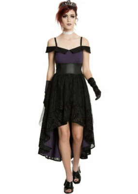 DISNEY VILLANOS DISFRAZ HALLOWEEN NEGRO Y PÚRPURA HI-LO VESTIDO SEXY VAMPIRO BRUJA Foto 1 de 4