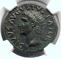 Divus AUGUSTUS 22AD Rome ALTAR Tiberius Authentic Ancient Roman Coin NGC i60242