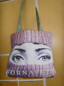 C 16in  TOTE BOOK BAG ECO SURREALIST ART FORNASETTI FACE PRINT BLACK LINED