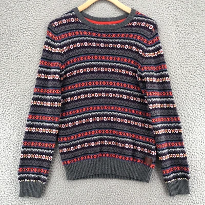 Ted Baker Sweater Boys 14 Gray Multicolor Fair Isle Elbow Patches Pullover Knit - Image 1 of 4