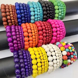 Web Magnesite Turquoise Stretch Bracelet 7.5" Bead 4mm 6mm 8mm 10mm 12mm Pink - Picture 1 of 113