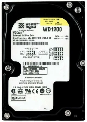 Hard Drive WD Caviar 120GB 7200RPM 2MB PATA / ATA / IDE WD1200BB 3.5'' Inch - Image 1 of 3