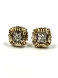 LAGOS CAVIAR 18K YELLOW GOLD STERLING SILVER & DIAMOND STUD EARRINGS - Picture 1 of 6