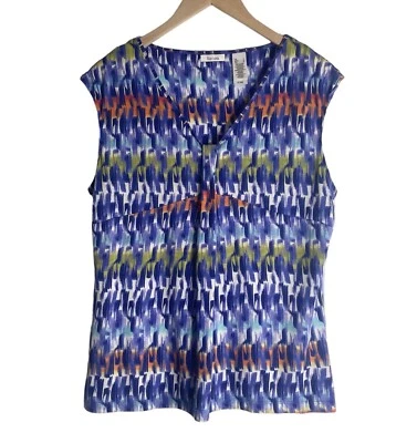 Топ безрукавка Liz & Co со складками спереди с v-образным вырезом синий многоцветный размер большой карьерный удобный веселый - Изображение 1 из 4