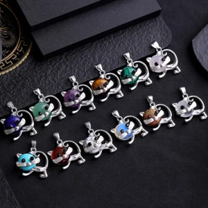 1PC Mini Cat Bowknot Crystal Pendant Chakra Quartz Gemstone Reiki Healing Gifts - Picture 1 of 16