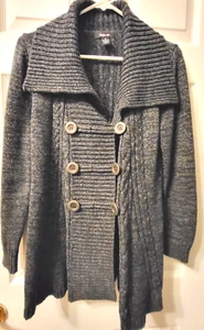 Style & Co. Women's Gray Black Cotton Acrylic Pea Coat Sweater Size Medium - Picture 1 of 10