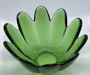 Vintage Blenko Glass Green Bowl 10 petal 5” X 3 1/4” - Picture 1 of 6