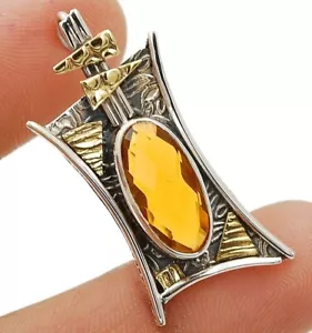 Two Tone 5CT Natural Golden Citrine 925 Sterling Silver Pendant Jewelry @9-6 - Picture 1 of 2