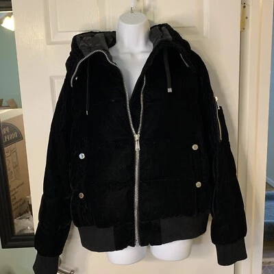BCBGENERATION Mujer Terciopelo Acolchado Pulsera Chaqueta Bomber Talla XXL NEGRA Foto 1 de 4